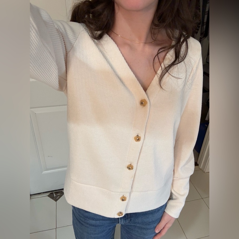 Madewell Cream Button-Up knit top